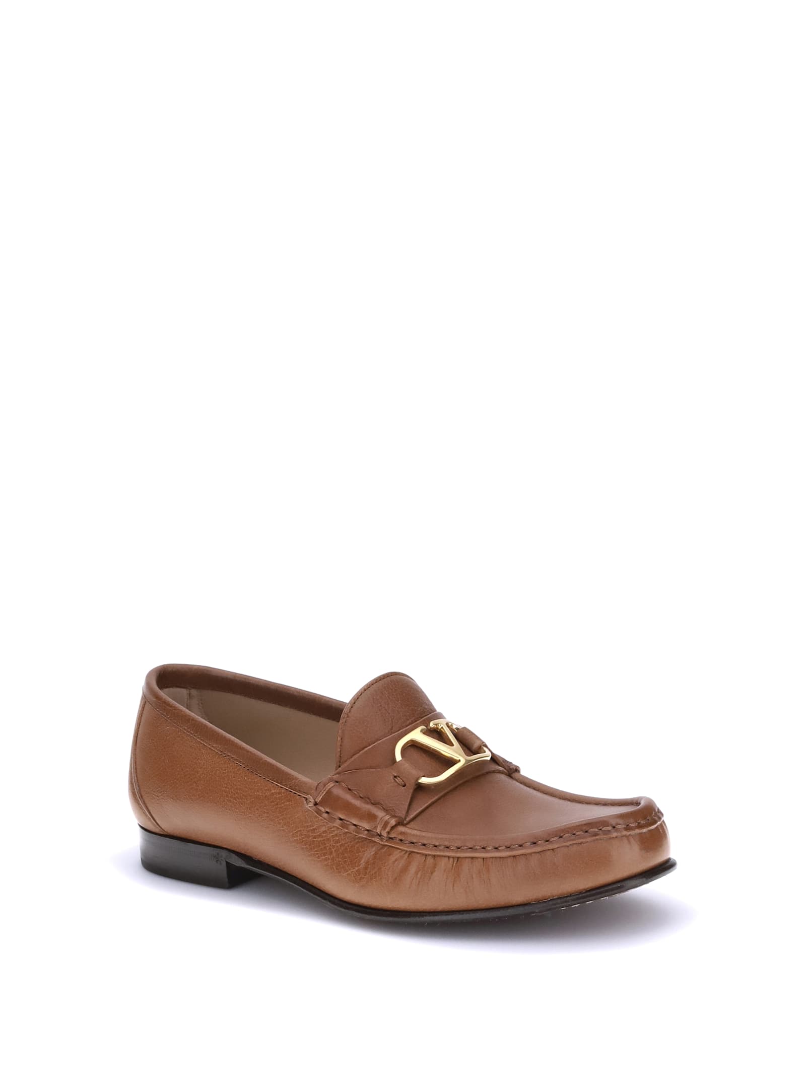 Valentino Vlogo Medallion Leather Loafers In Brown