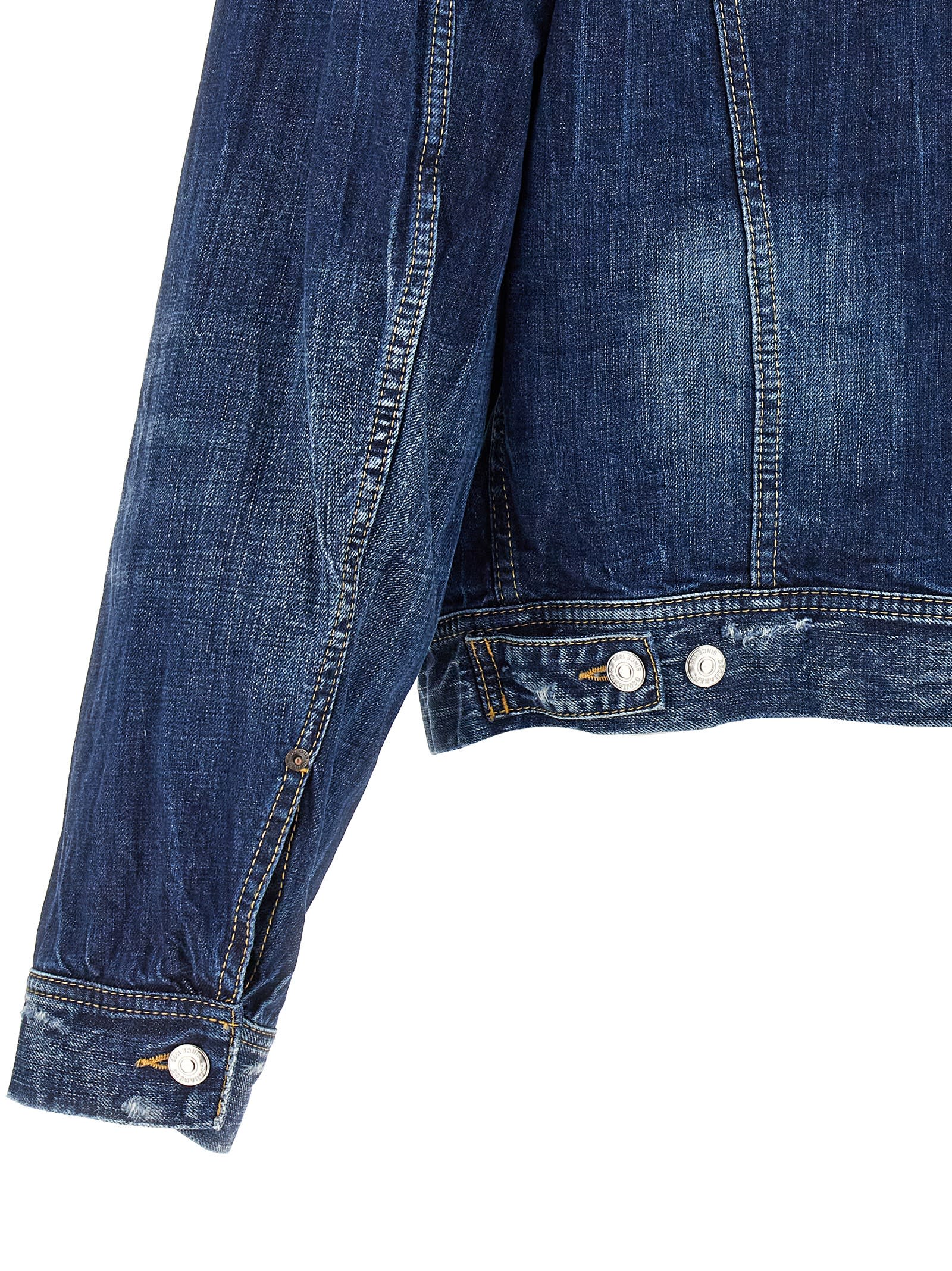 Dsquared2 Blue Jacket With Distressed Effect And Logoed Metal Buttons In Denim Man In Blue