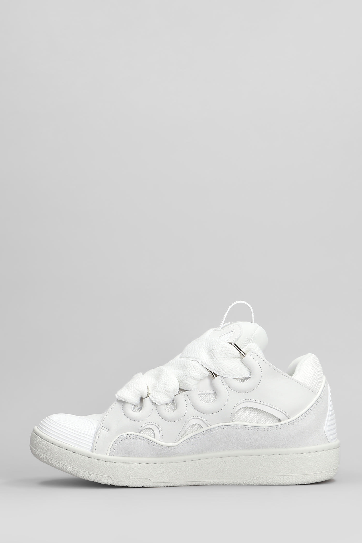 Lanvin Curb Sneakers In White Suede And Leather In White