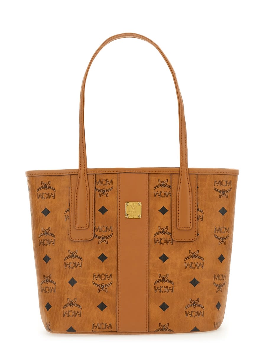 Shop Mcm Mini Liz Tote Bag In Buff