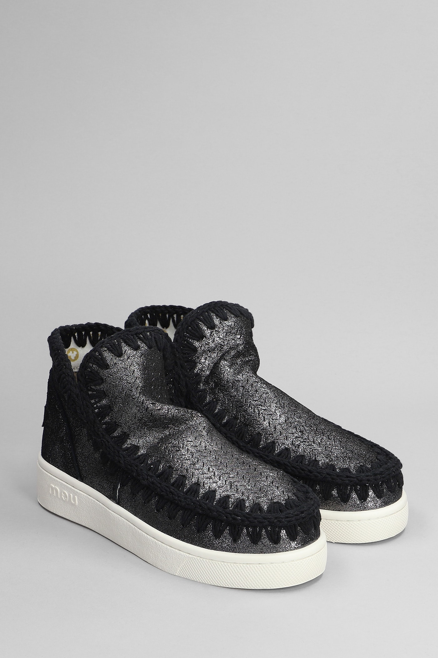 MOU ESKIMO SNEAKER LOW HEELS ANKLE BOOTS IN BLACK GLITTER