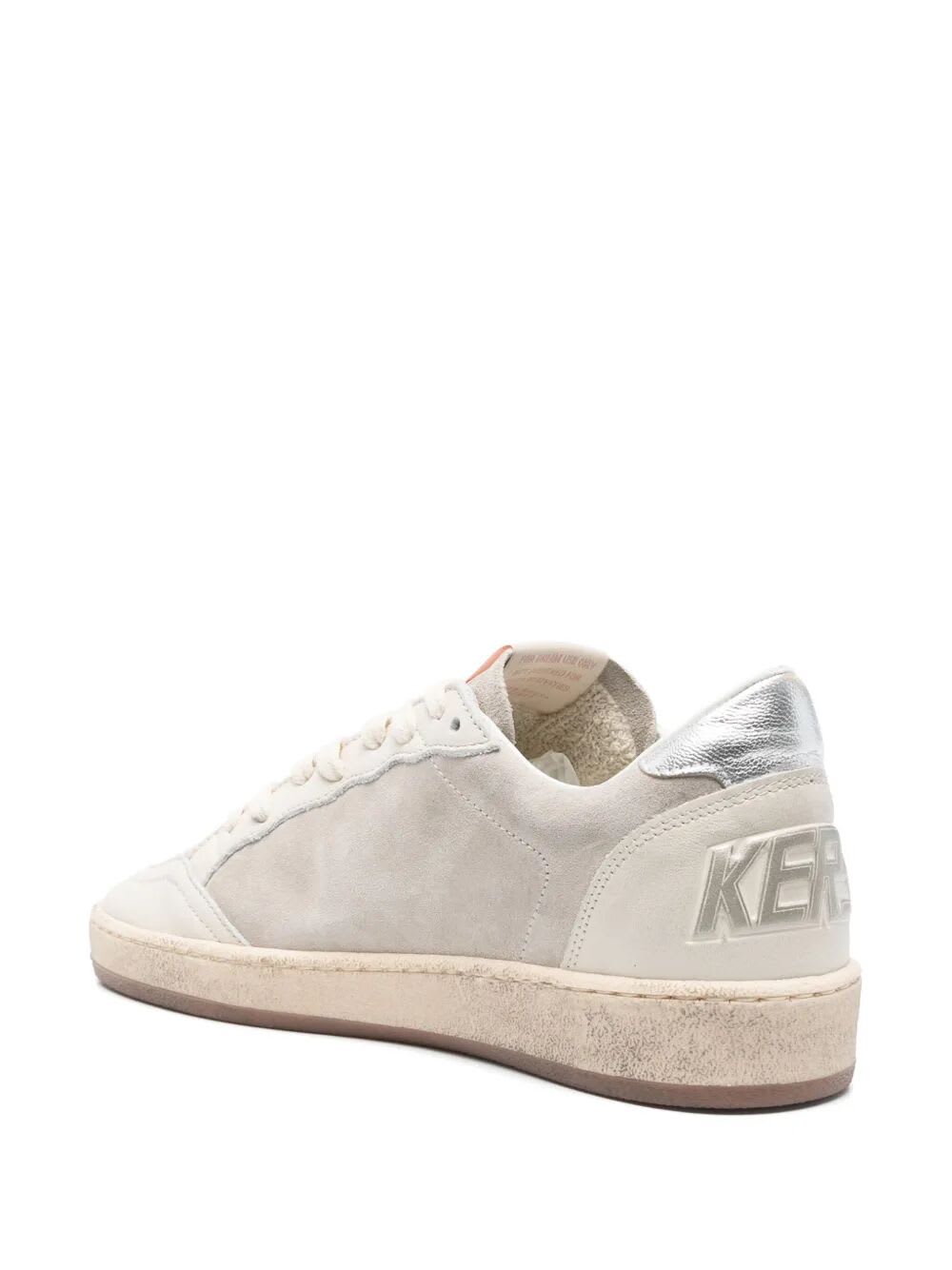 Golden Goose Ballstar Suede Upper Leather Toe Star And Spur Laminated Heel Shoes In Nacreous Cloud White Silver Platinum