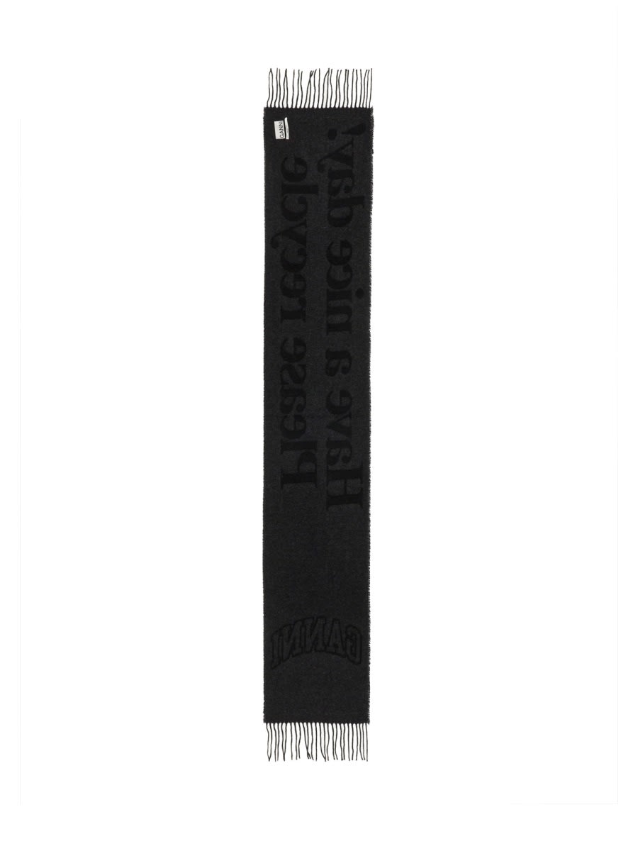 Ganni Scarf With Logo In Charcoal