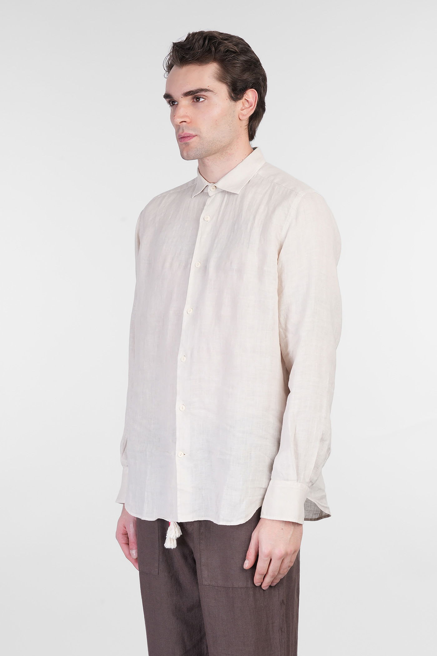 Mc2 Saint Barth Pamplona Shirt In Beige Linen In White