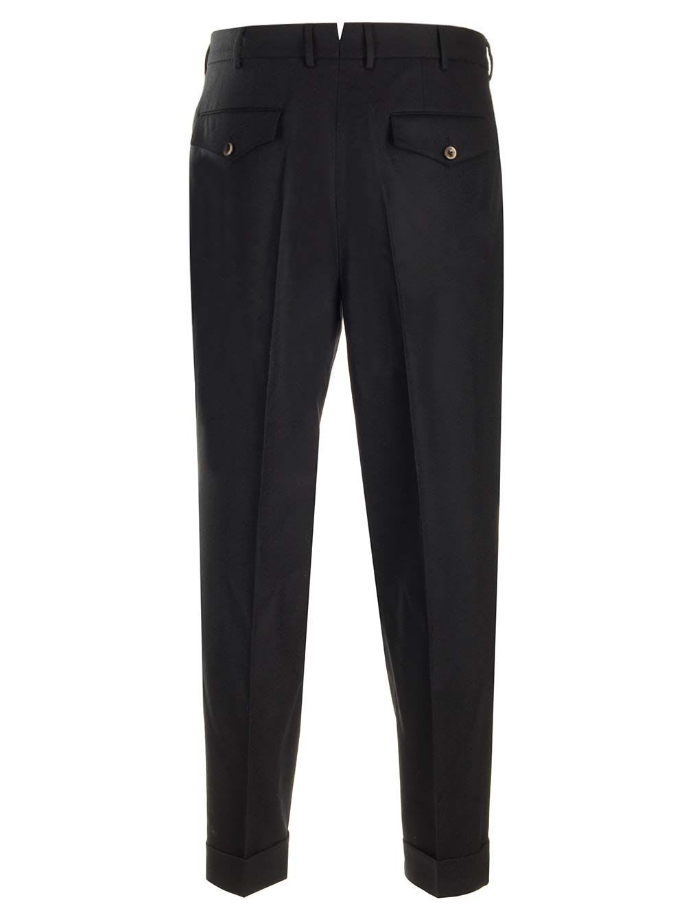 Shop Pt Torino Wool And Cashmere Flannel Trousers In Black