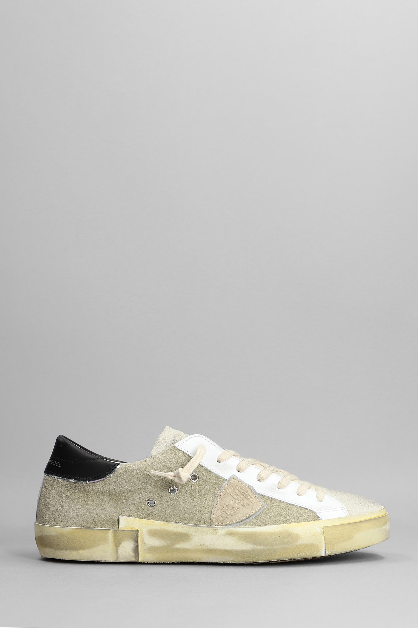 Philippe Model Prsx Sneakers In Beige Suede And Leather