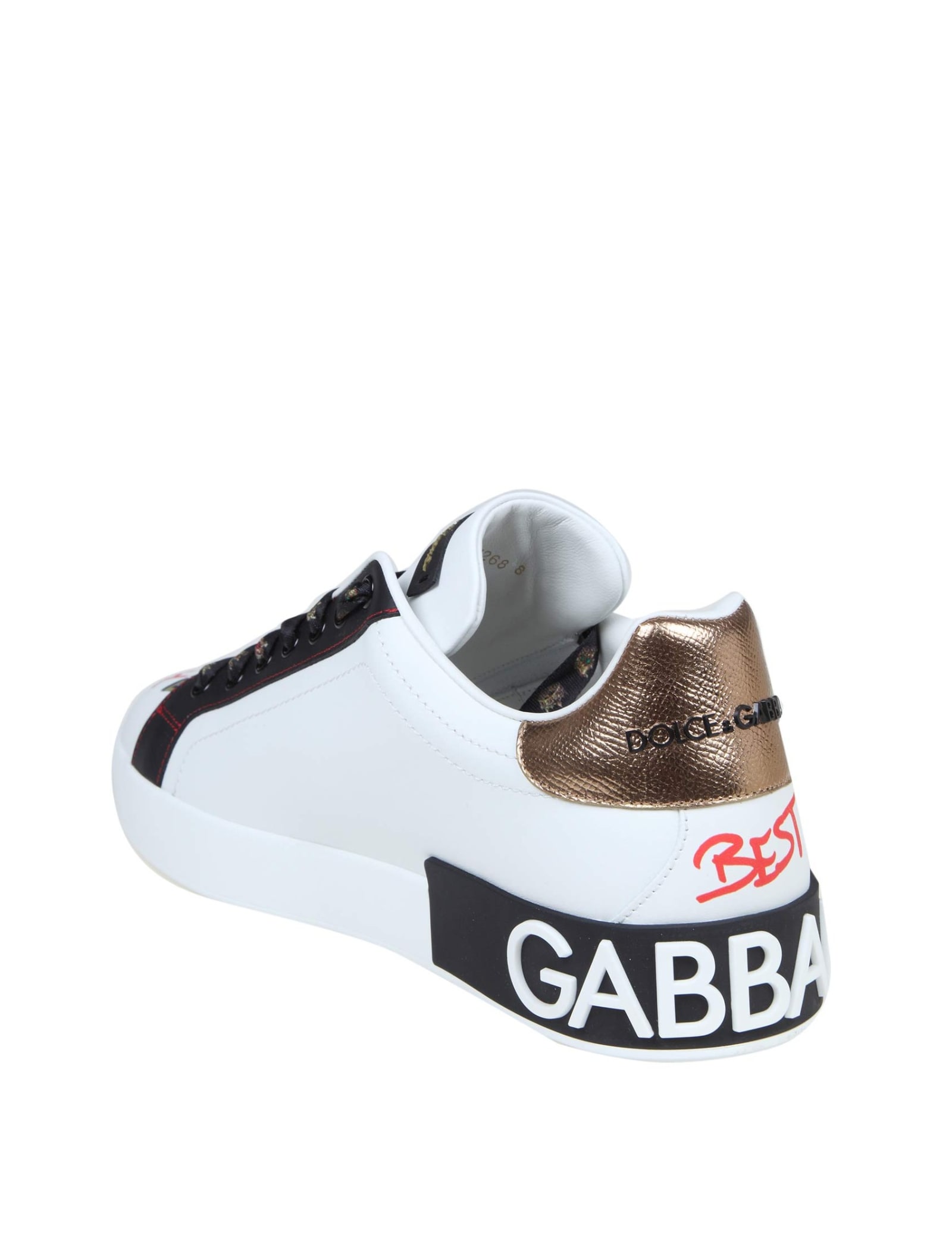 Shop Dolce & Gabbana Portofino Sneakers In Leather With Embroidery And Patch In Multicolor