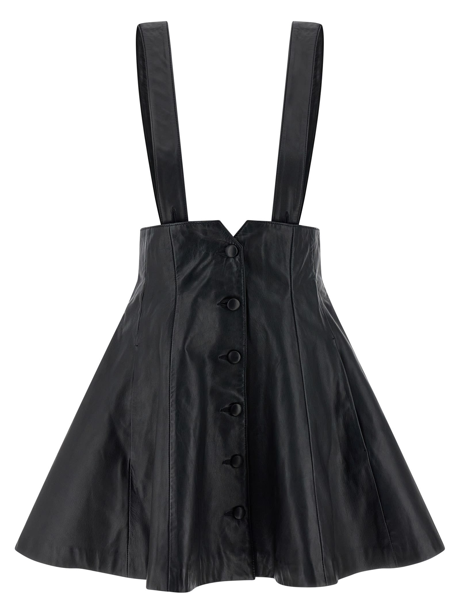 Rotate Birger Christensen Flared Black Leather Mini Skirt In Black