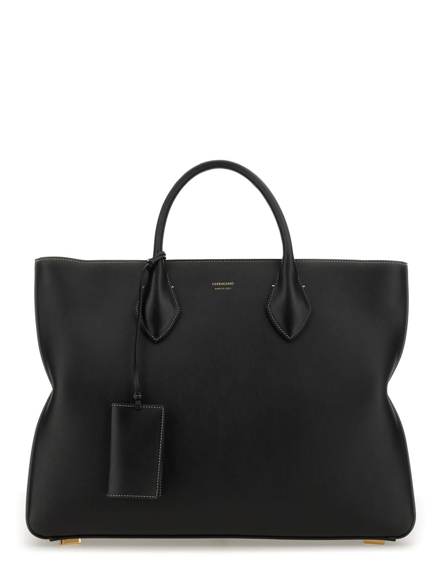 Ferragamo Star-shaped Tote Bag Large In Black
