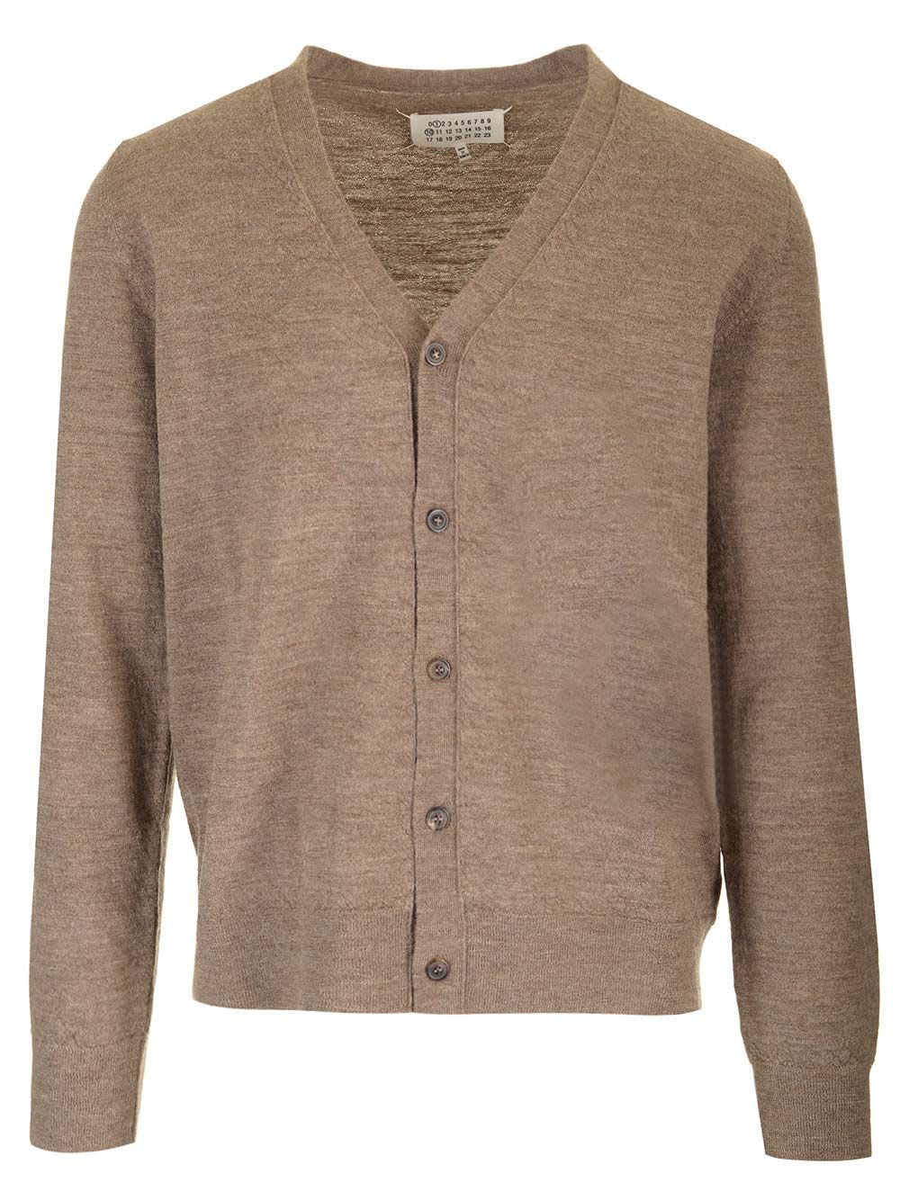 Shop Maison Margiela The Wool Knit V-neck Cardigan In Beige