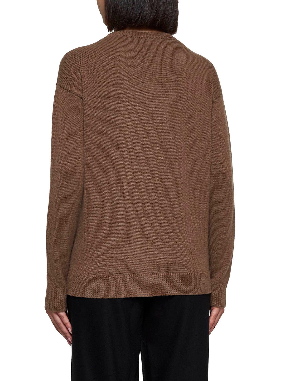 Shop 's Max Mara Logo Embellished Crewneck Jumper In Brown