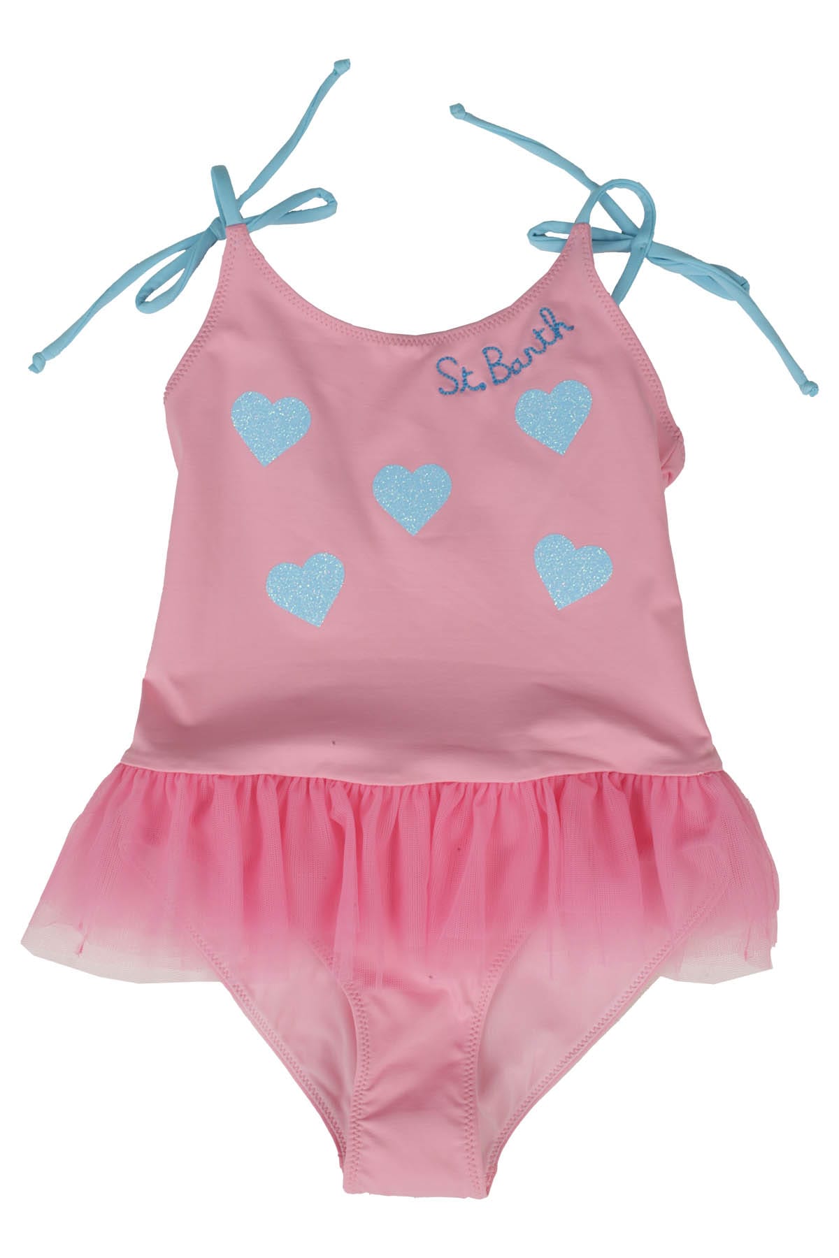 Mc2 Saint Barth Kids' One Piece With Skirt In Tulle Glitter Heart
