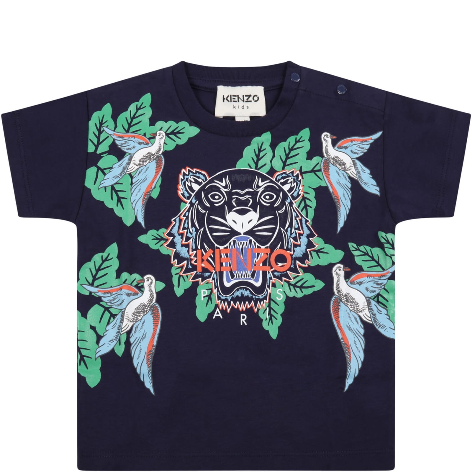 Kenzo Kids Blue T-shirt For Baby Boy With Tiger