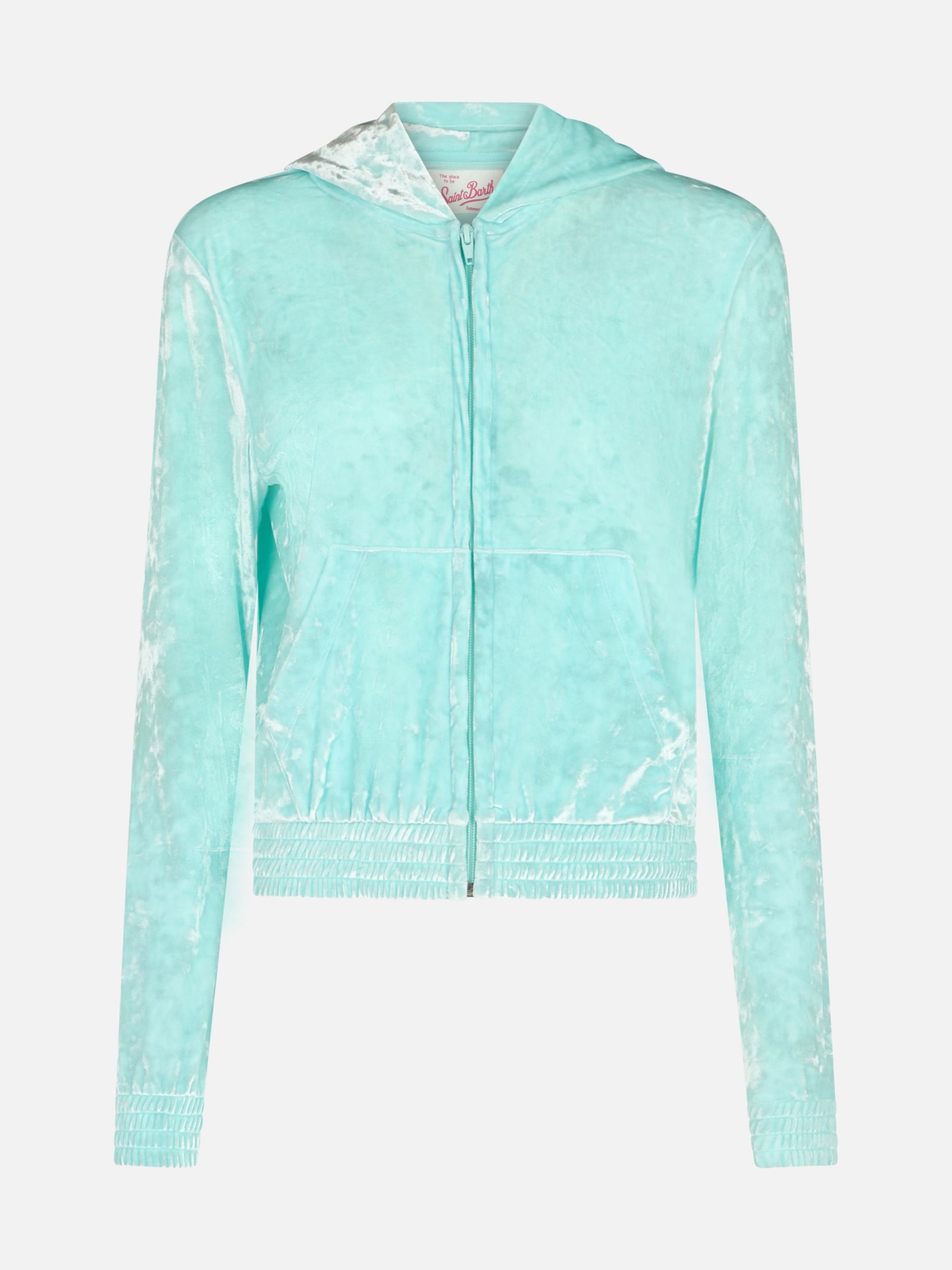 Mc2 Saint Barth Woman Water Green Chenille Zipped Hoodie Jasmine In Green