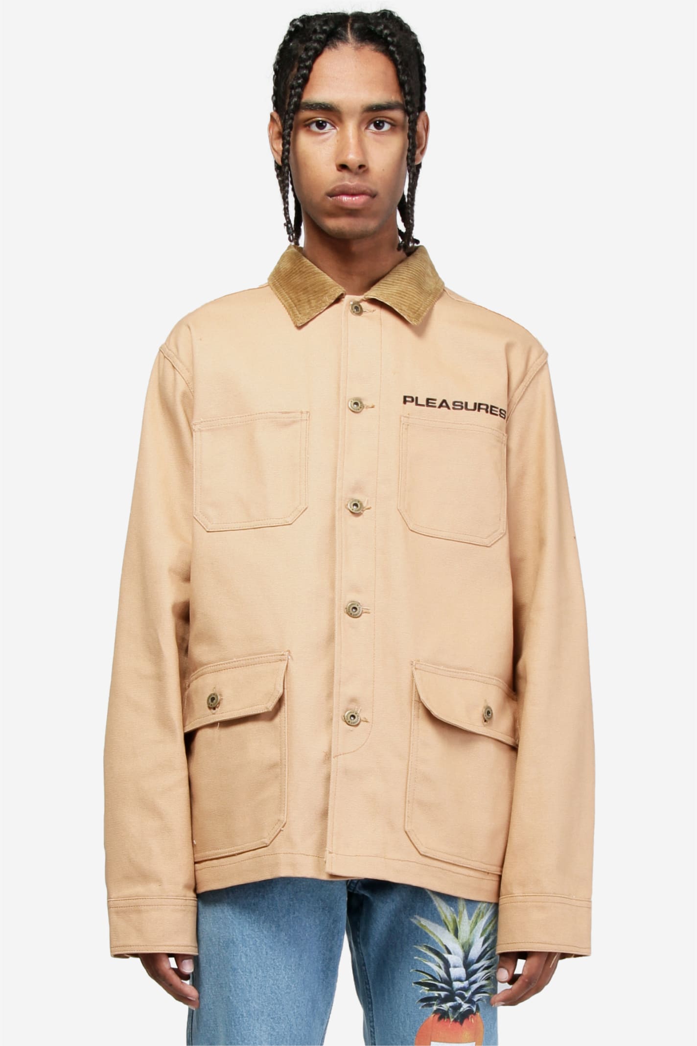 Pleasures Graphic-print Button-up Jacket In Khaki
