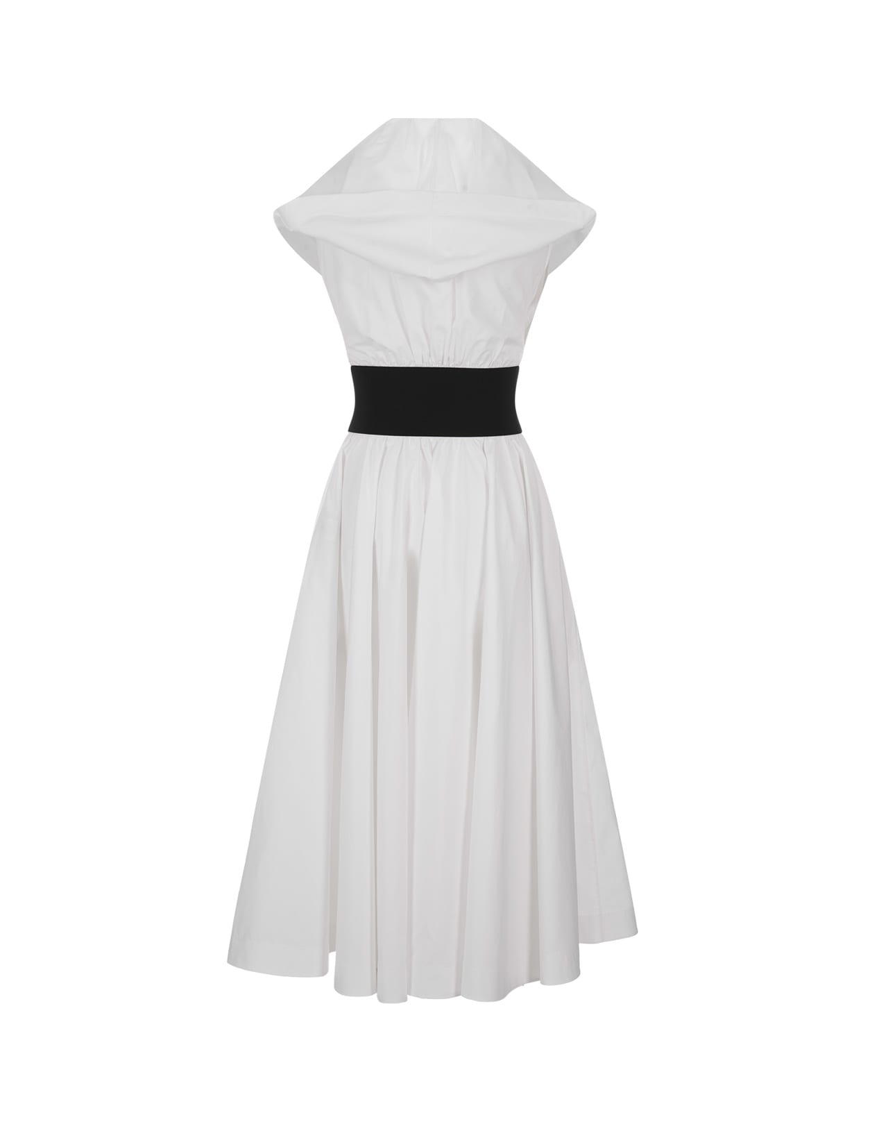 Shop Alaïa White Poplin Hooded Midi Dress With Crossed Belt