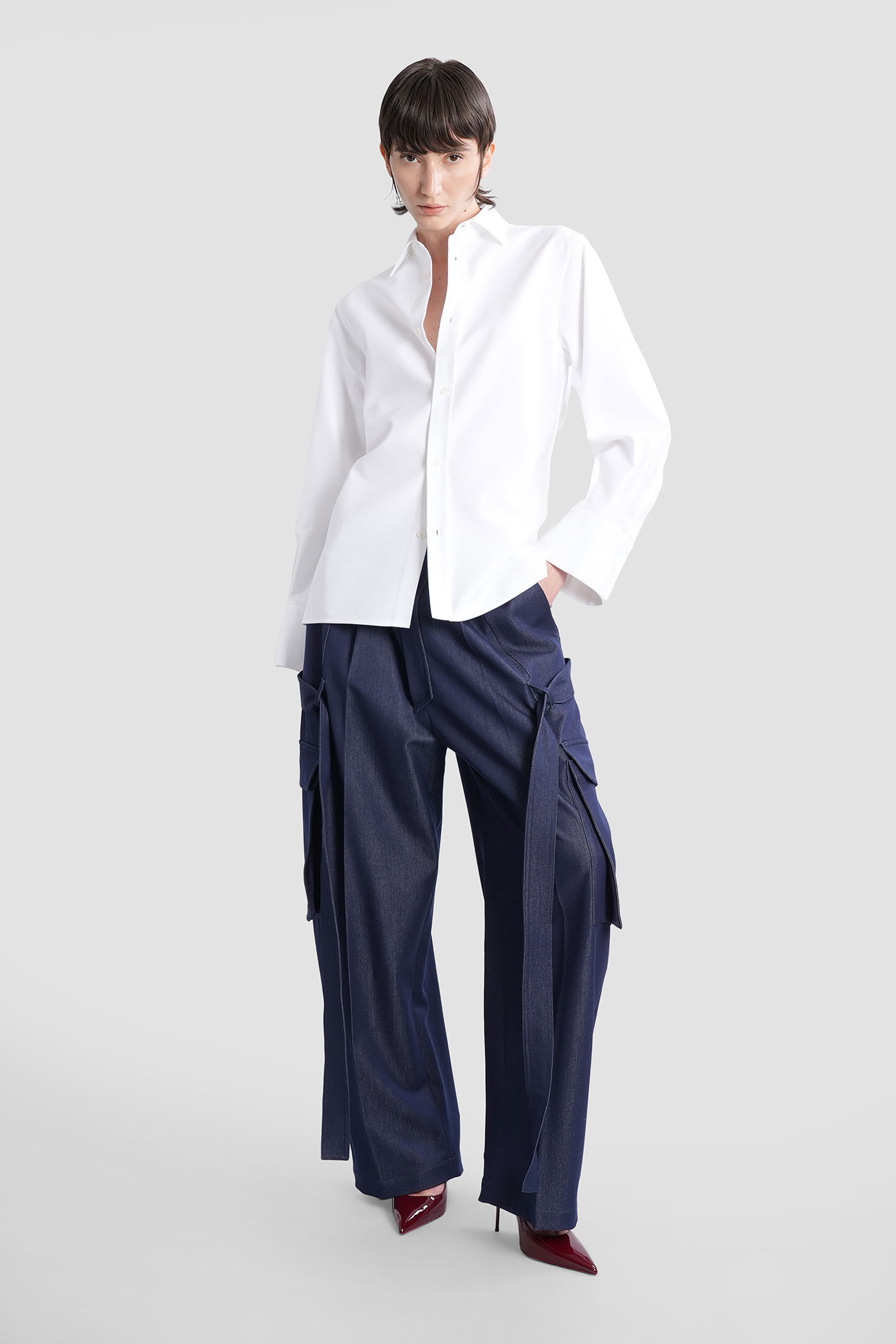 Darkpark Structured Collar Cotton Shirt With Long Sleeves And Side Slits In White
