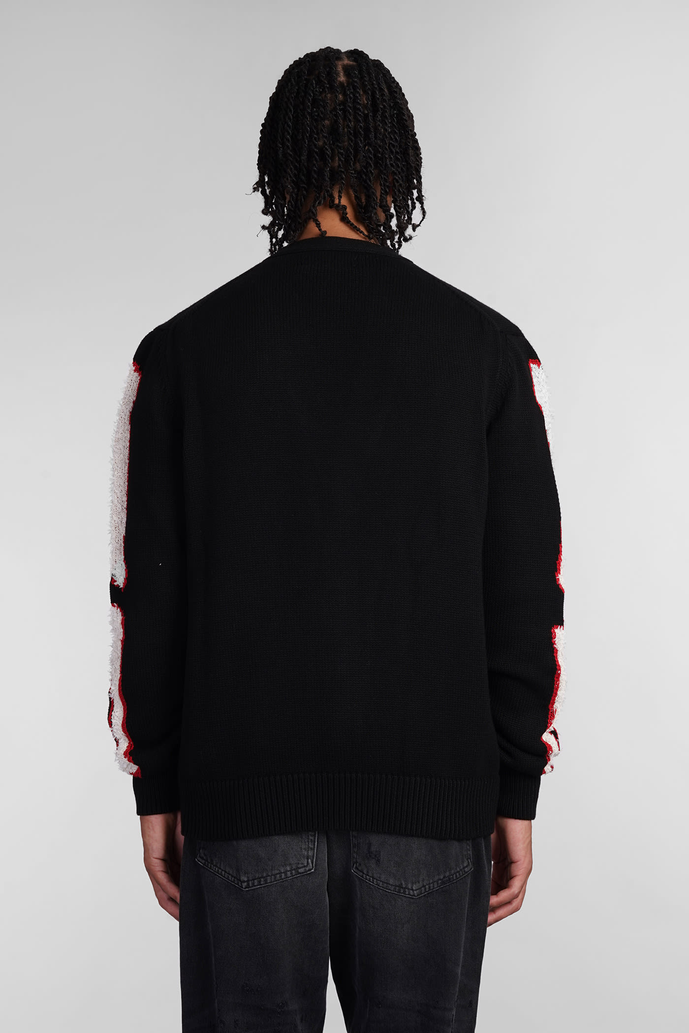 Amiri Black Cardigan With Bones Motif And Logo In Cotton Man In Black