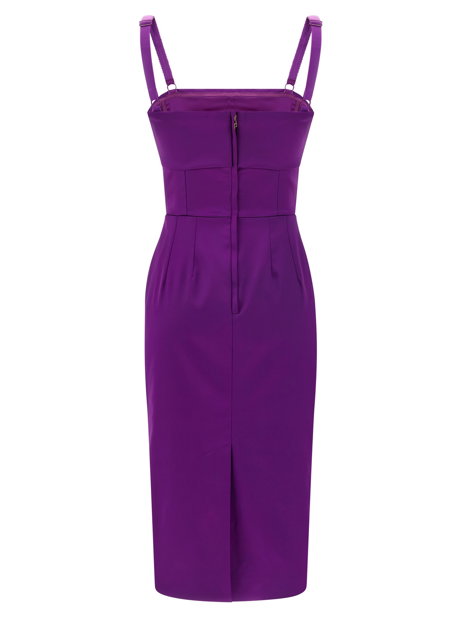 Dolce & Gabbana Spaghetti Strap Fitted Dress With Front Slit In Purple
