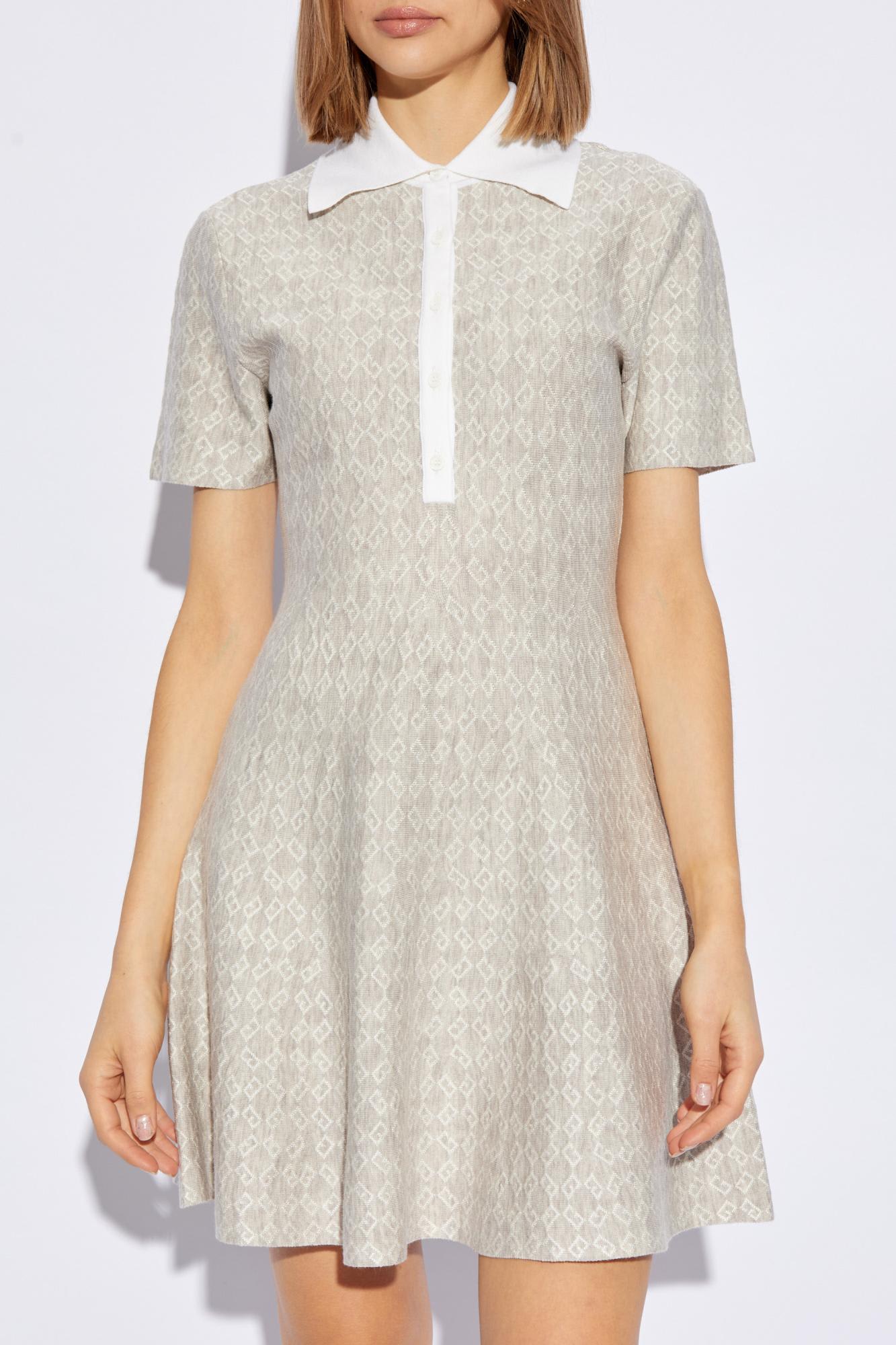 Givenchy Womens Beige Monogram Polo-collar Stretch-wool Blend Mini Dress In Beige