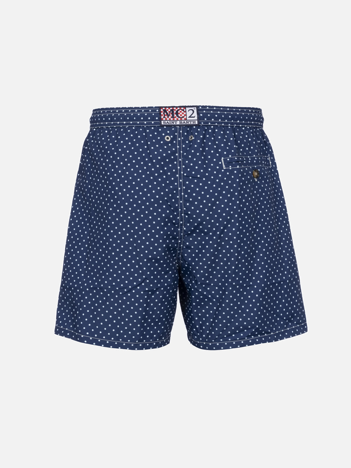 Mc2 Saint Barth Blue Polka Dot Swimsuit With Pockets In Blue