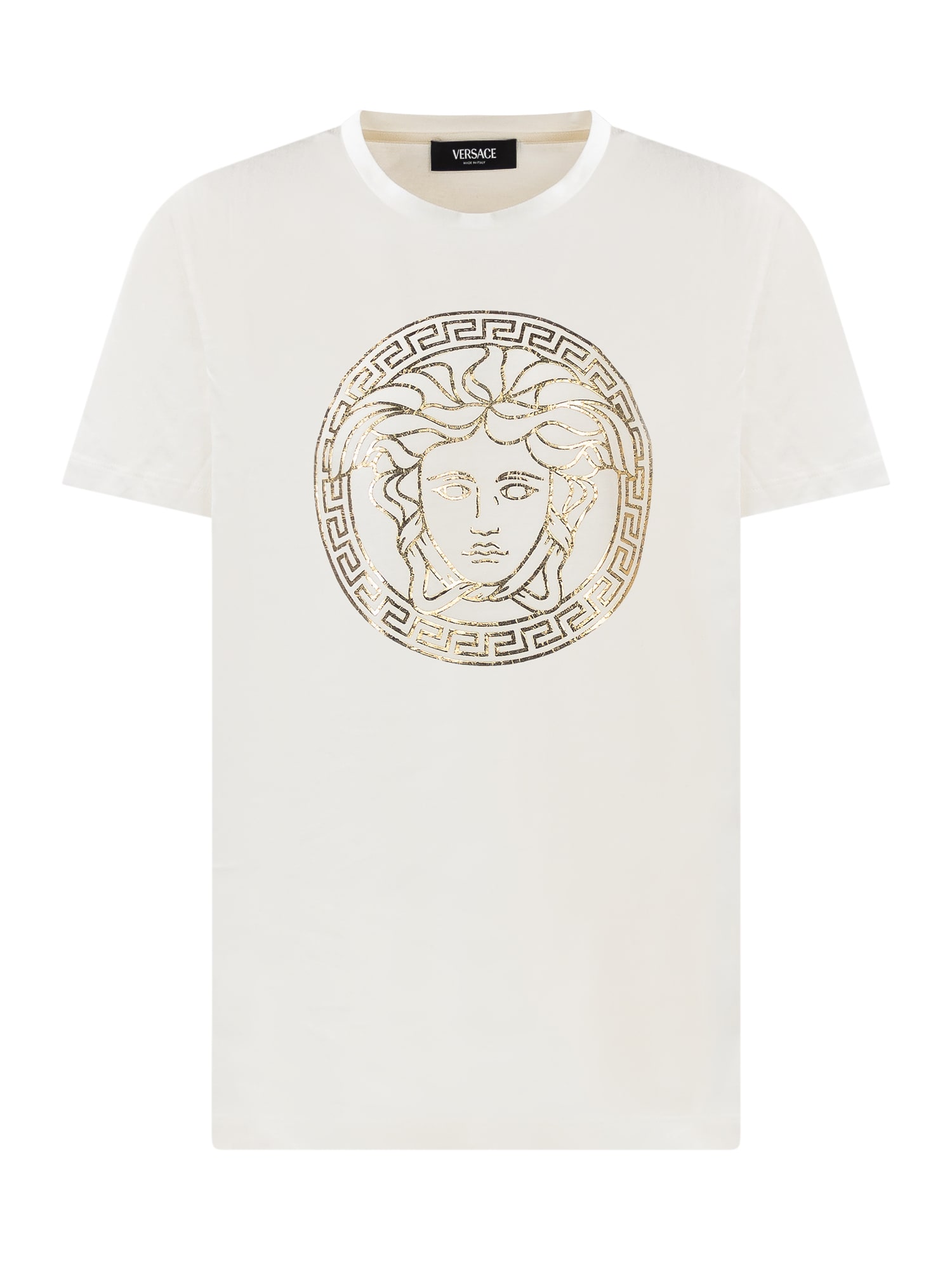 Shop Young Versace T-shirt With Logo In Bianco-oro