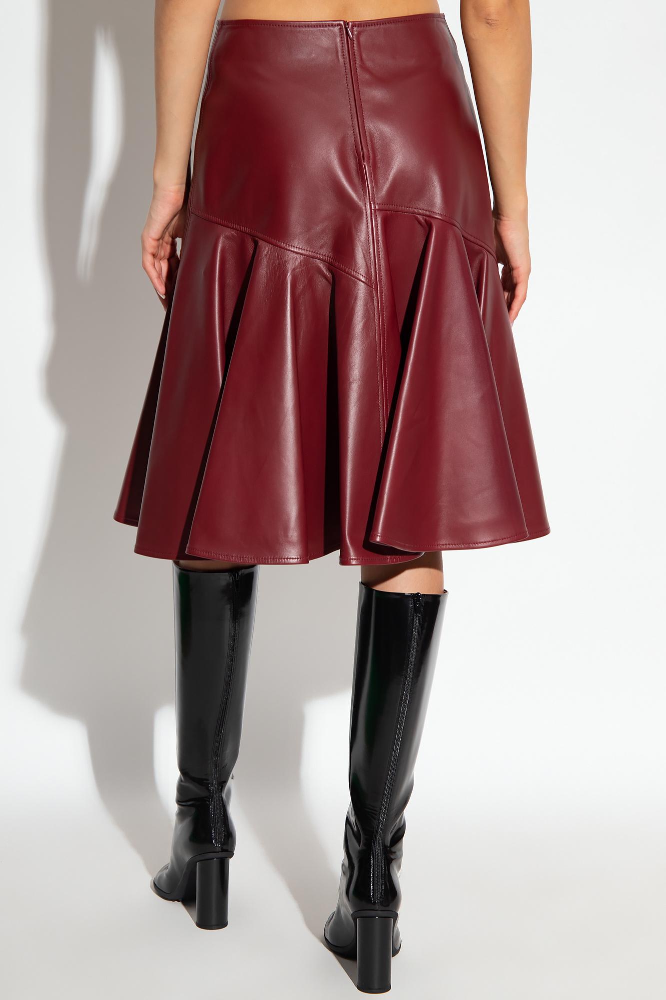 Shop Bottega Veneta Leather Skirt In Bordeaux