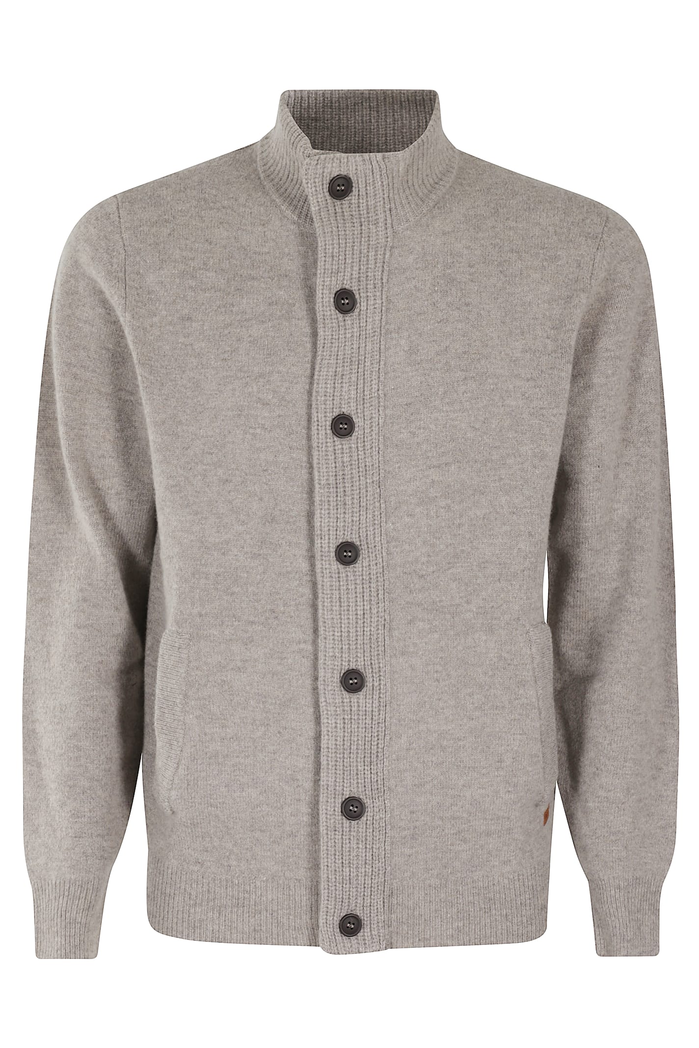 Barbour Fine Knit Wool Zip-through Sweater With High Neck And Button Closure In Neutral