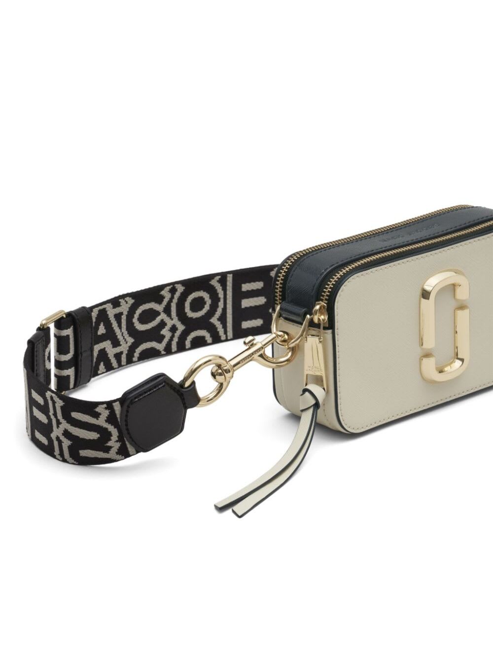 Shop Marc Jacobs The Snapshot Grey Shoulder Bag With Metal Logo At The Front In Leather Woman In White