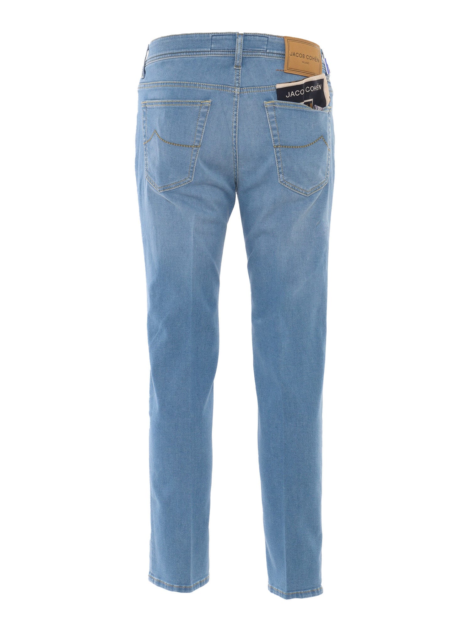 Jacob Cohen Denim Trousers With Belt Loops And Contrast Stitching In Light Blue