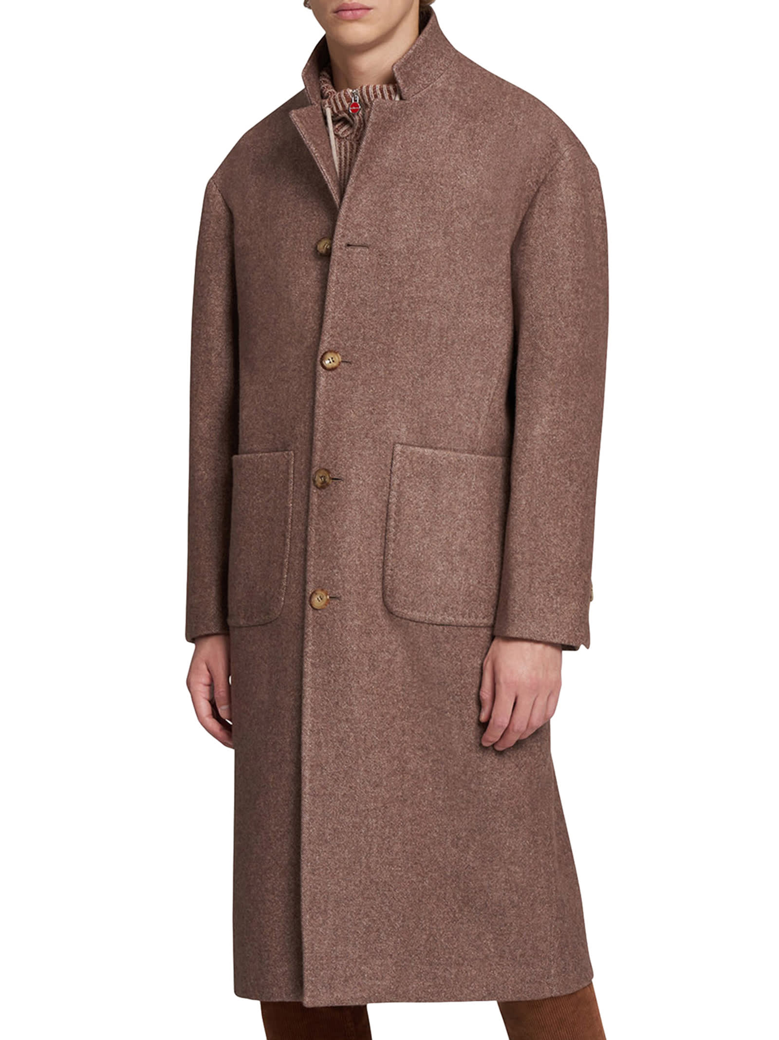 Shop Kiton Overcoat Cashmere In Beige