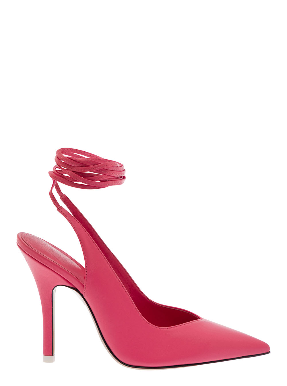Shop Attico Pointed Toe Pumps With Strap Detail In Pink Leather Woman