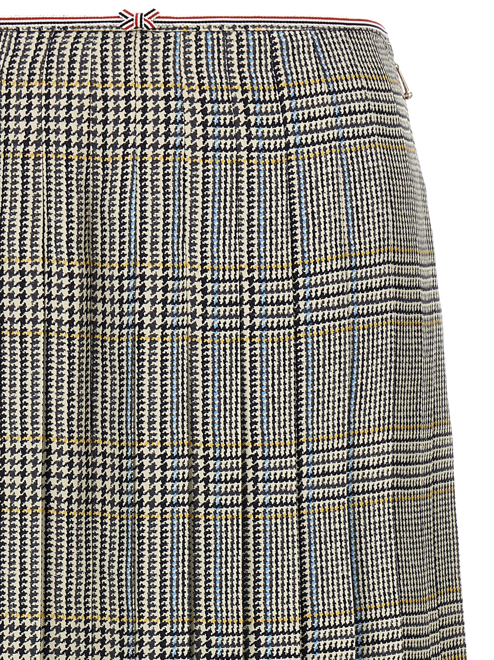 Thom Browne Houndstooth-pattern Pleated Midi Skirt In Gold