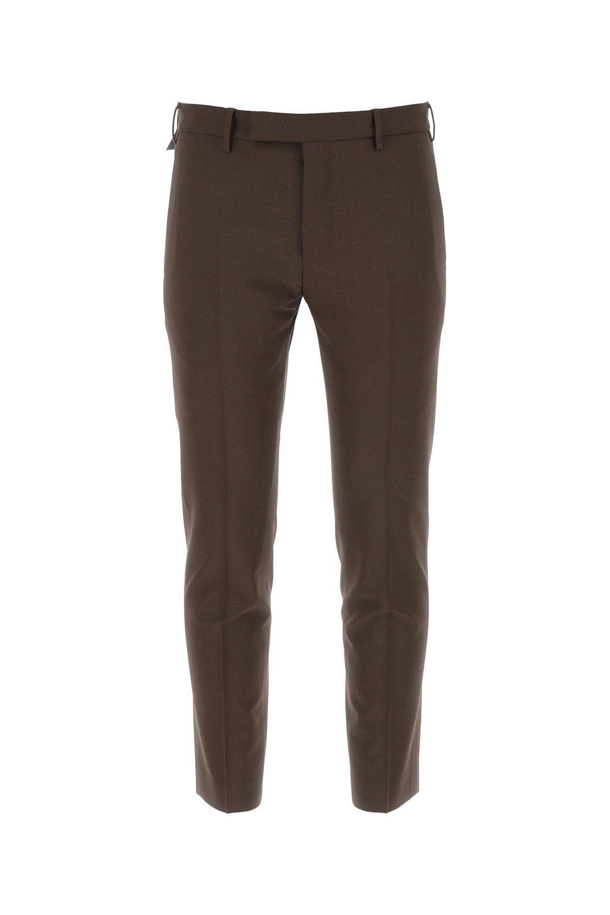 PT01 BROWN STRETCH WOOL CIGARETTE PANT