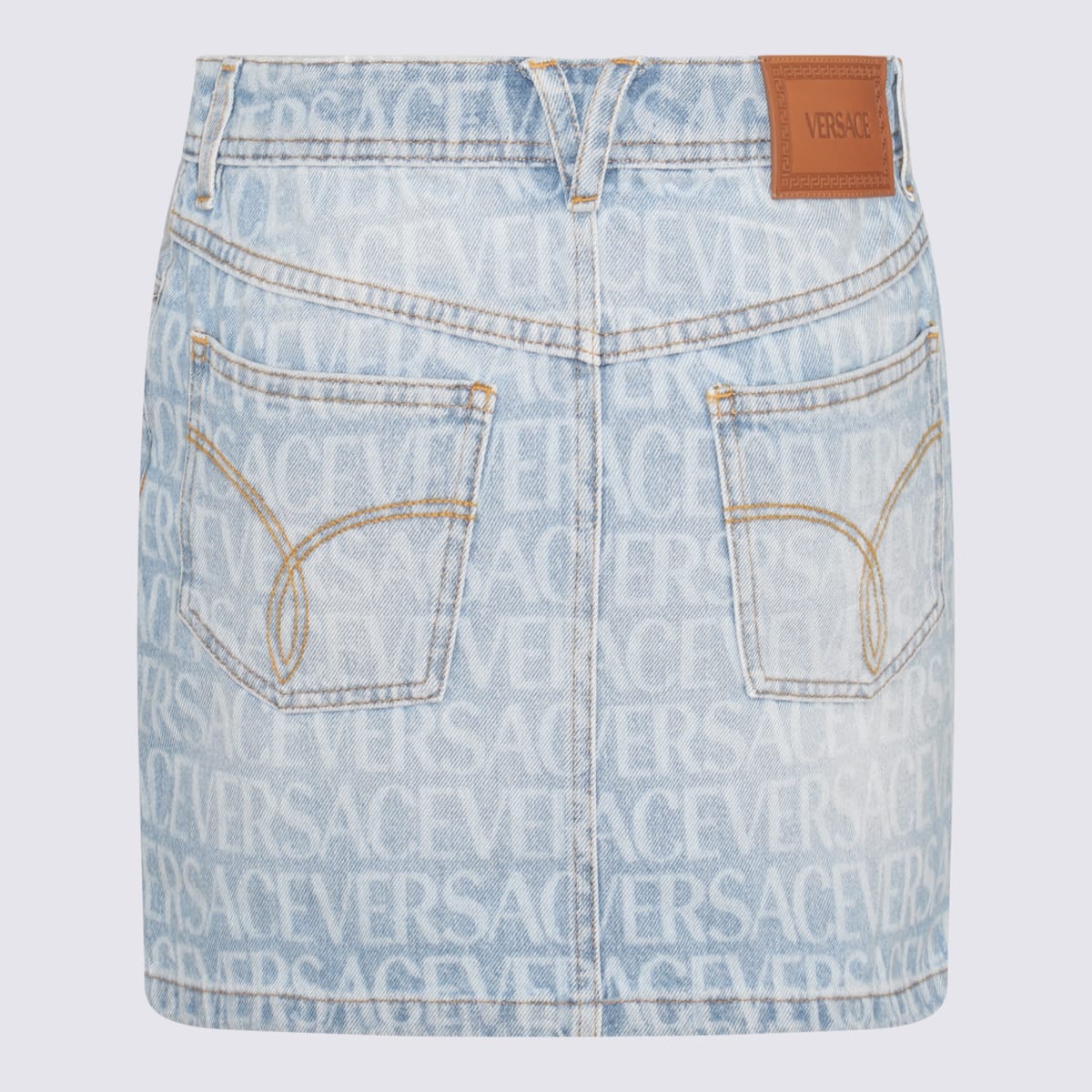 Shop Versace Light Blue Cotton Denim Skirt