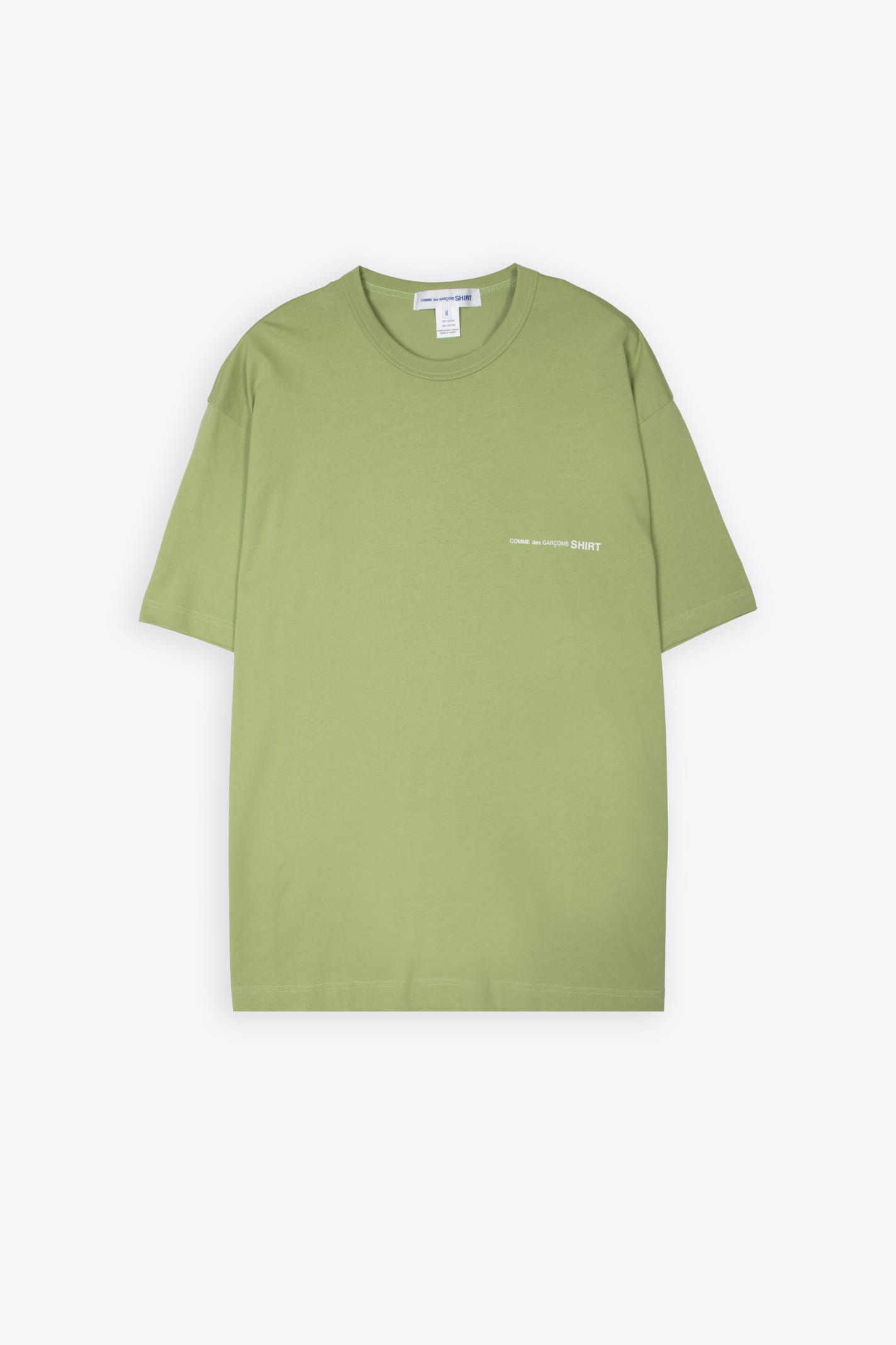 Shop Comme Des Garçons Shirt Mens T-shirt Knit Green Cotton Oversize T-shirt With Chest Logo In Cachi