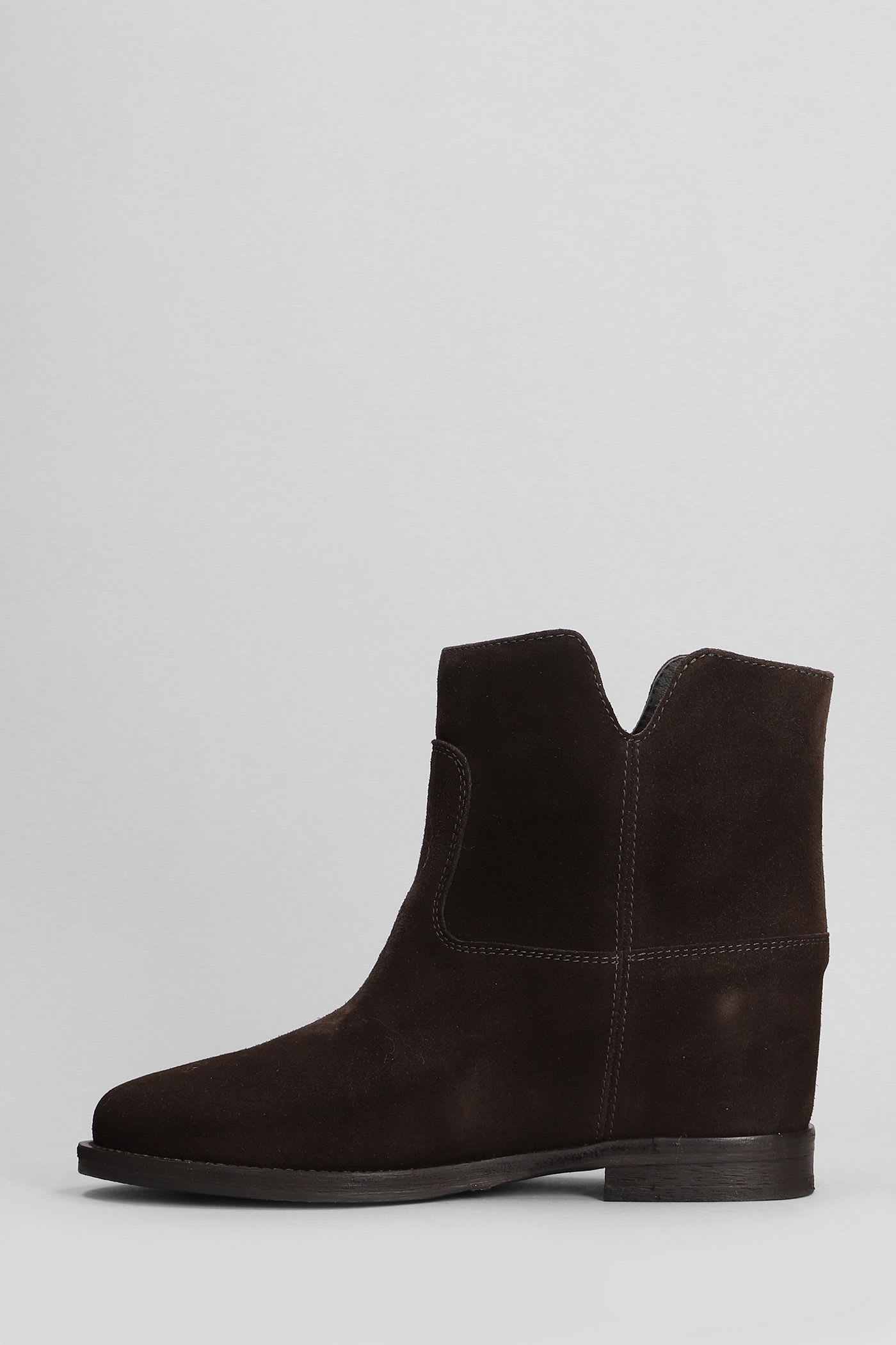 Via Roma 15 Ankle Boots Inside Wedge In Dark Brown Suede In Brown