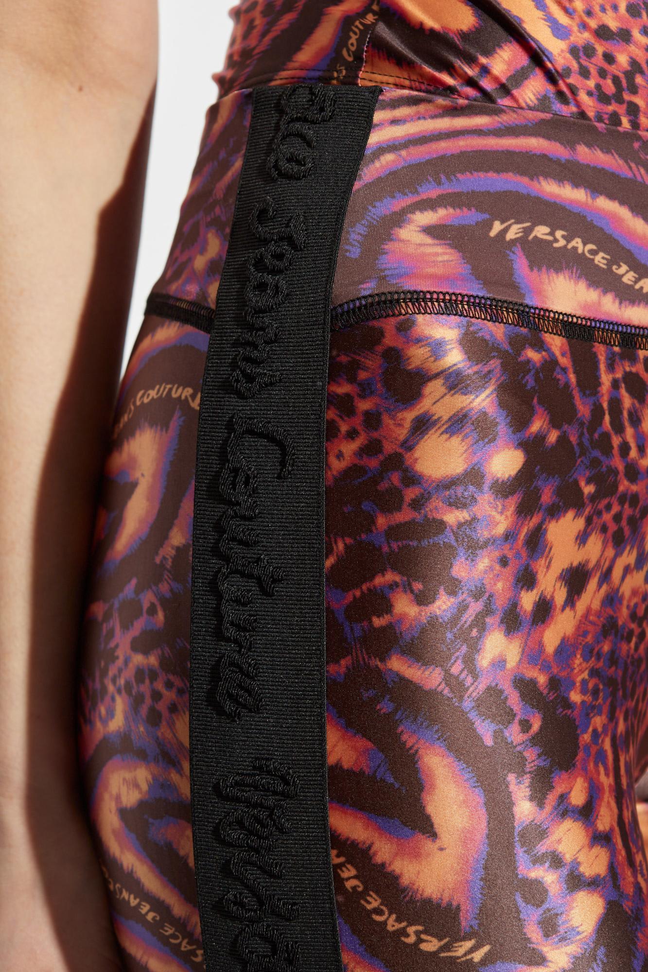 Shop Versace Jeans Couture Leggings With Animal Print In Orange