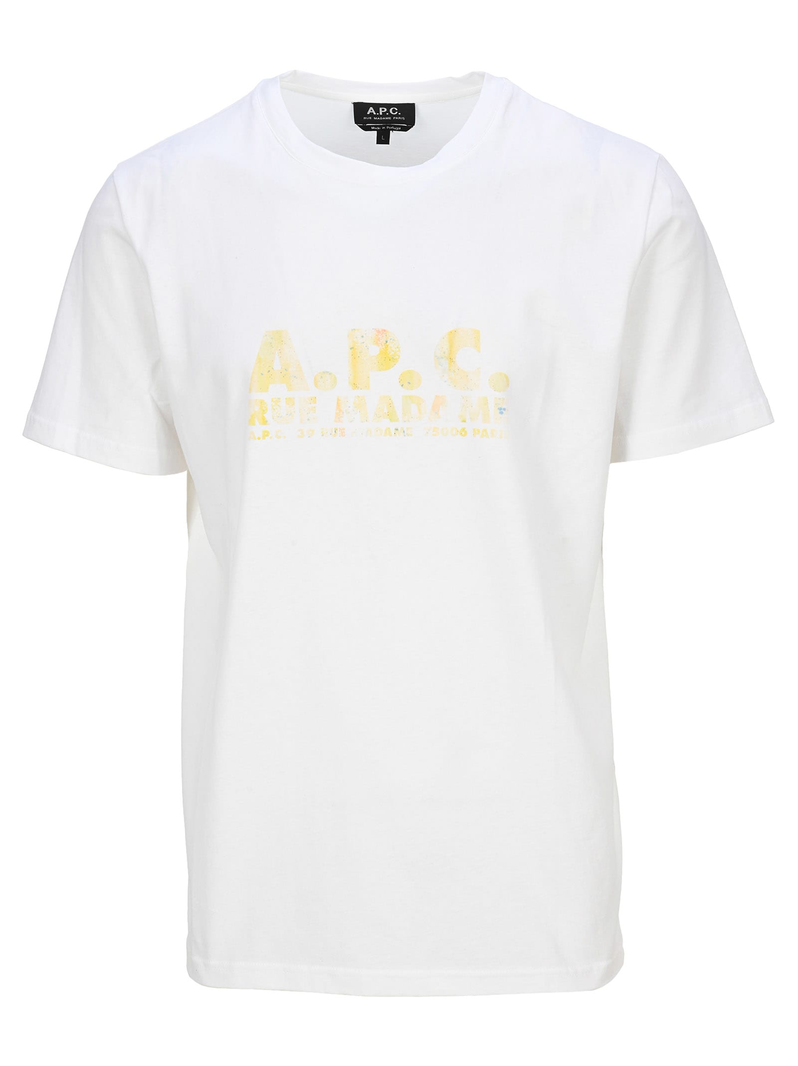 Click to view more detailed imagery on our partner's website A.p.c. Logo-print Crew Neck T-shirt In White Yellow