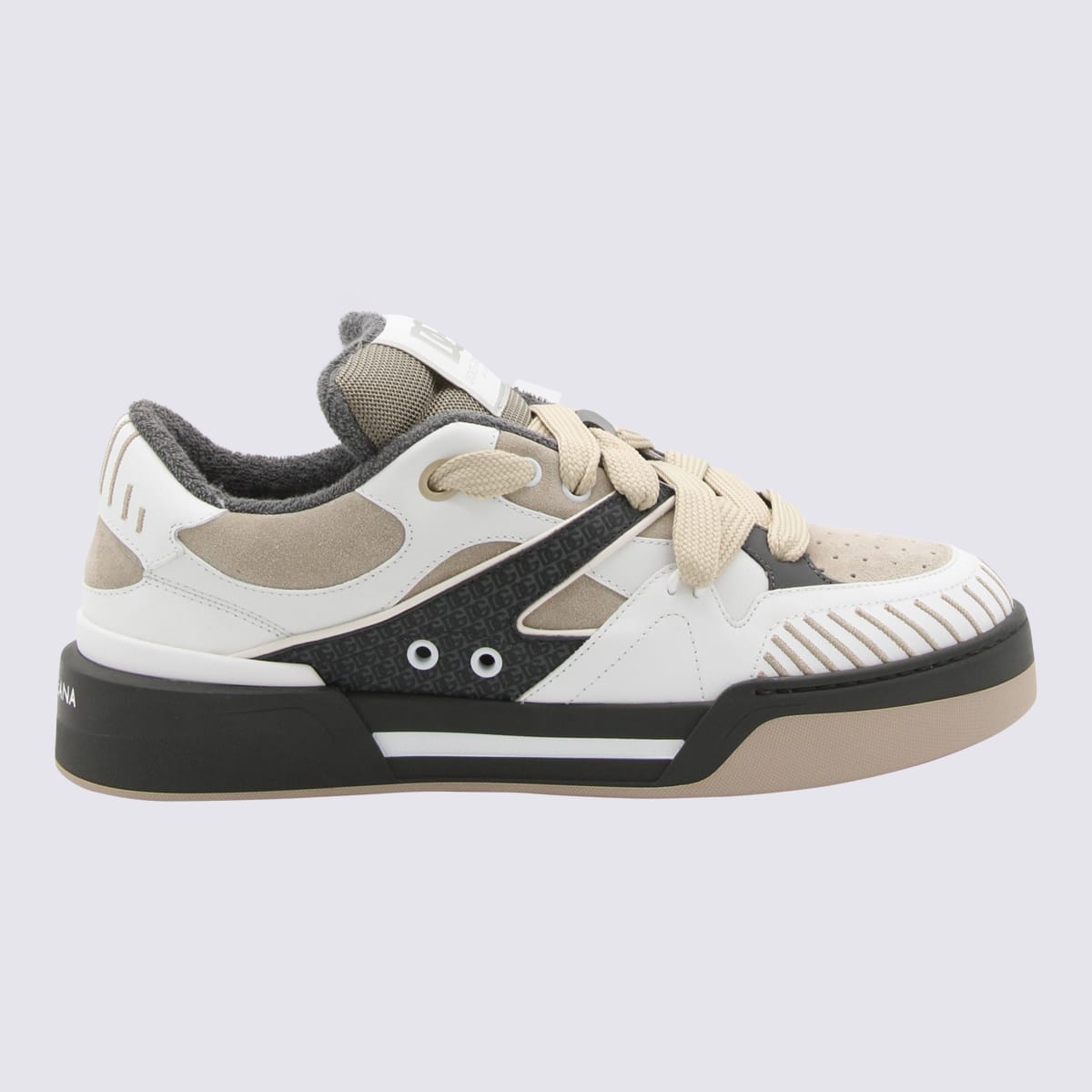 Shop Dolce & Gabbana Taupe And White Leather New Roma Sneakers In Dg Tortora F.tortora