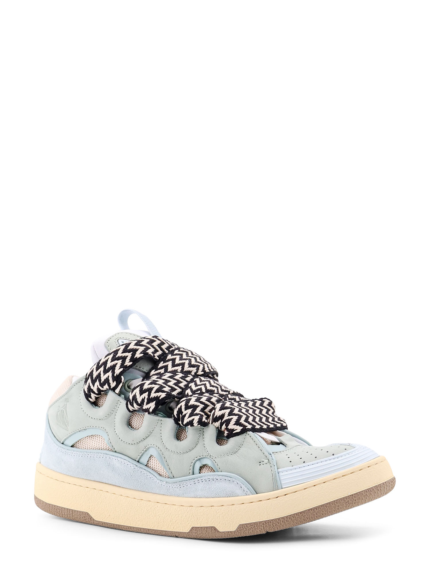 Shop Lanvin Curb Leather, Suede And Mesh Sneakers In Blue