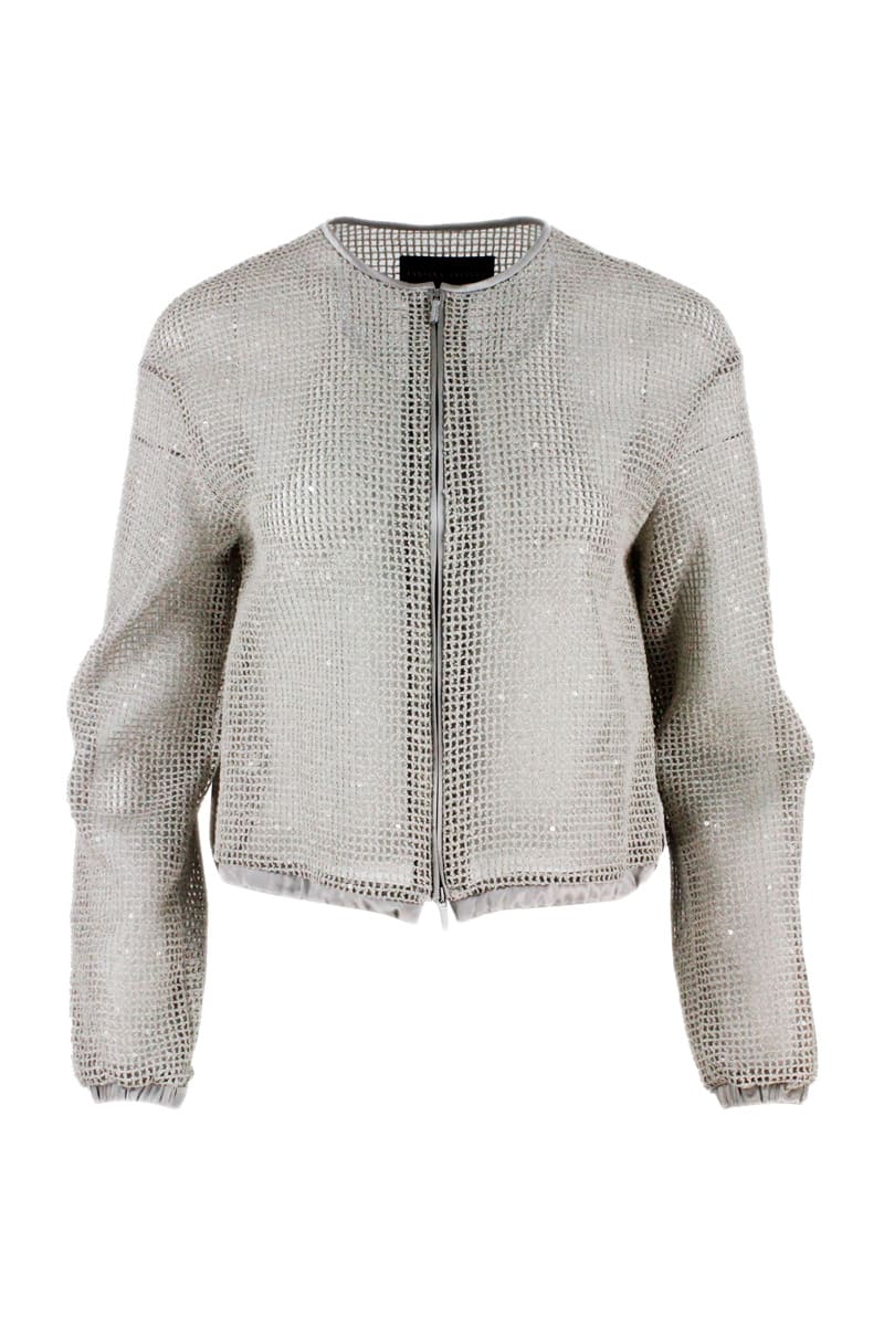 Fabiana Filippi MESH BOMBER JACKET WITH MICRO SEQUINS AND SILK TRIMS