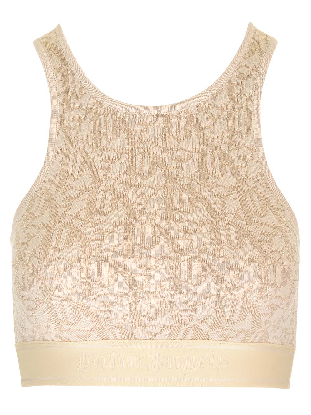 Shop Palm Angels Lurex Knit Top With Monogram In White