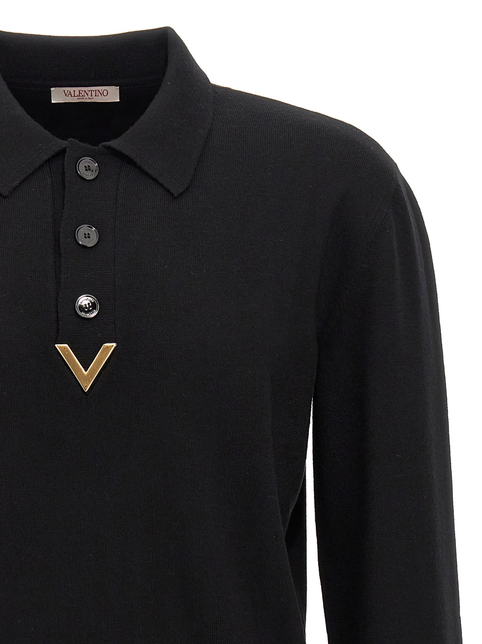 Shop Valentino Polo  V Detail In Black