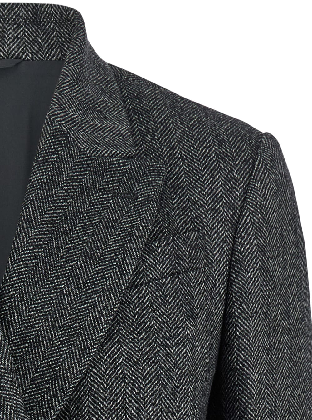 Shop Brunello Cucinelli Grey Double-breasted Jacket With Herringbone Pattern In Wool Woman