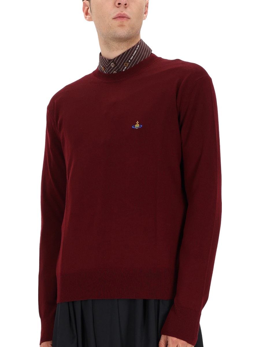 Vivienne Westwood Bordeaux Crew Neck Sweater With Dropped Shoulders And Orb Logo On The Front In Wool Blend Man In Brown