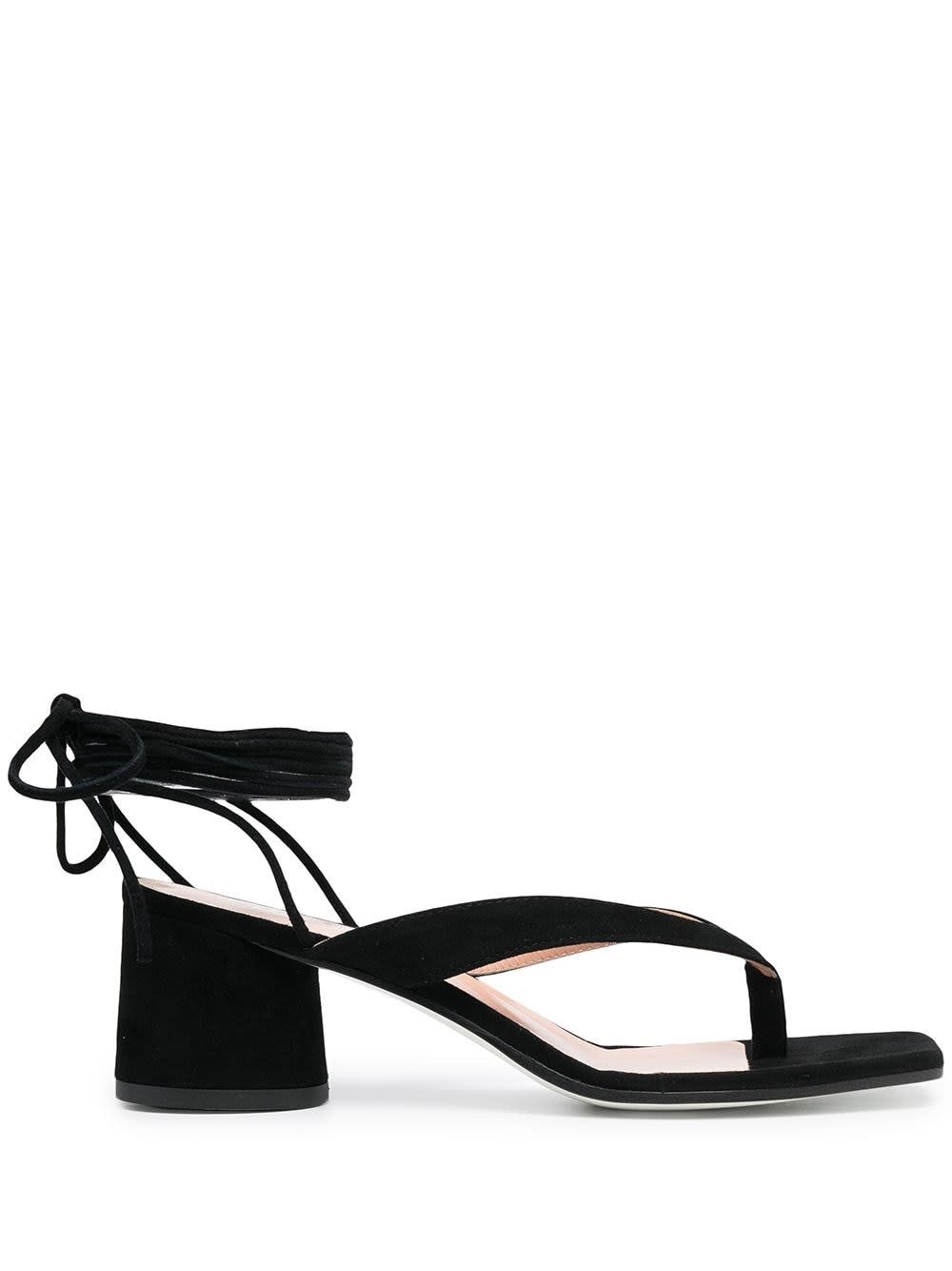 Pollini Black Suede Sandals With Wide Heel