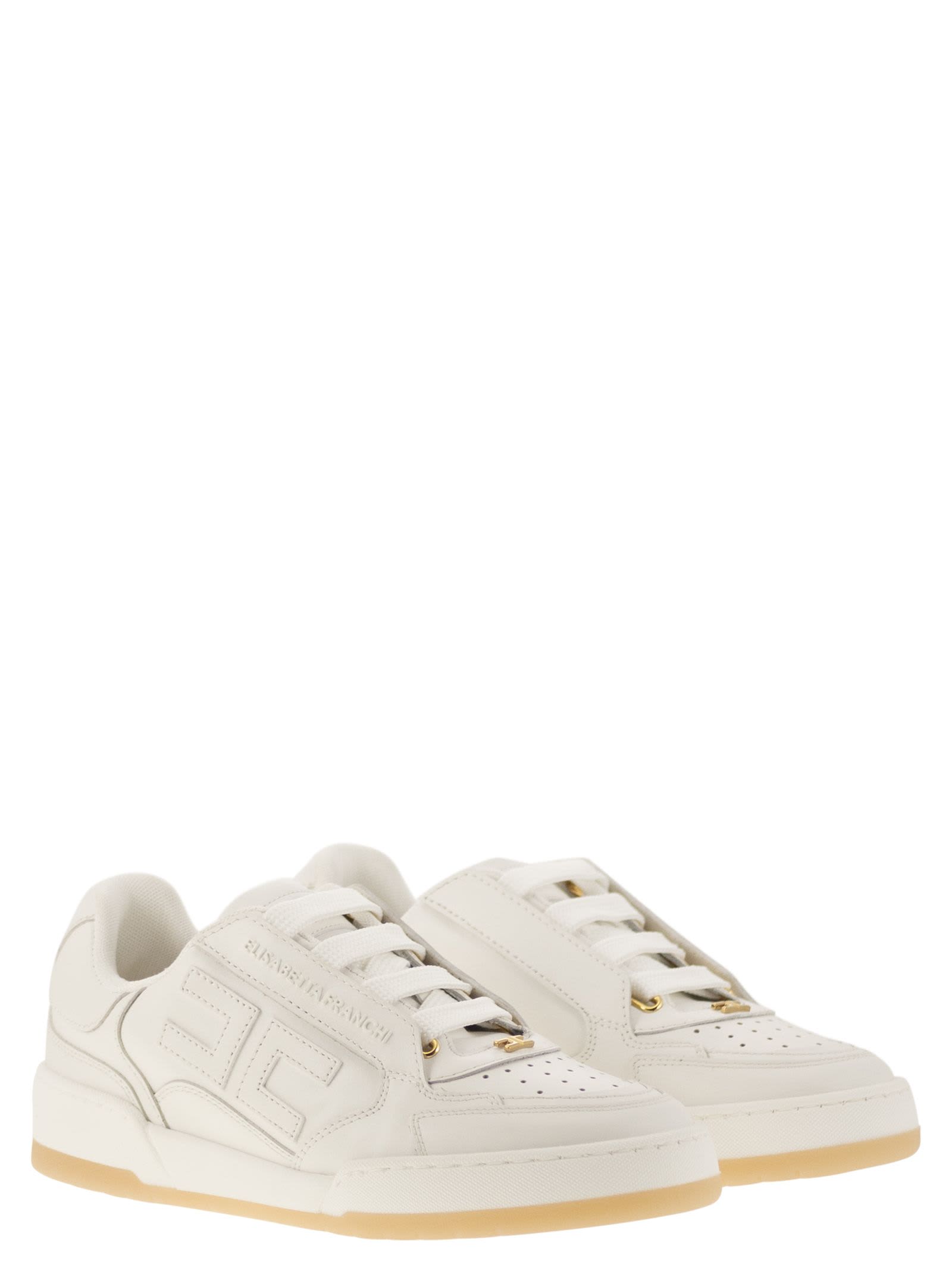 Elisabetta Franchi Ivory Leather Sneaker In White