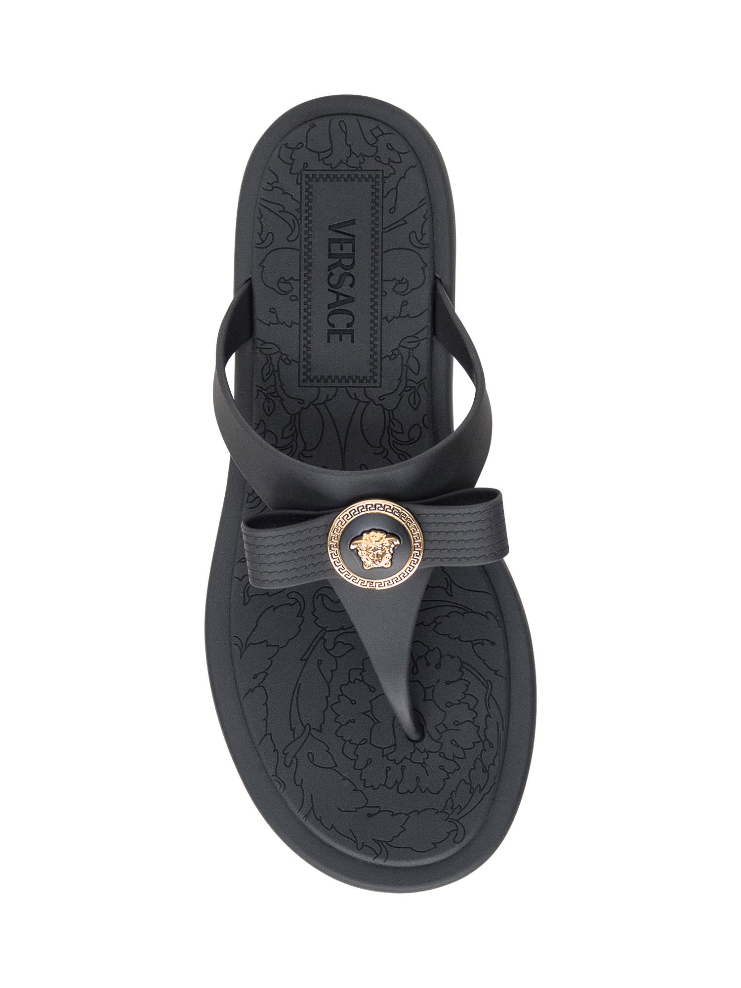 Versace Black Flats In Black- Gold