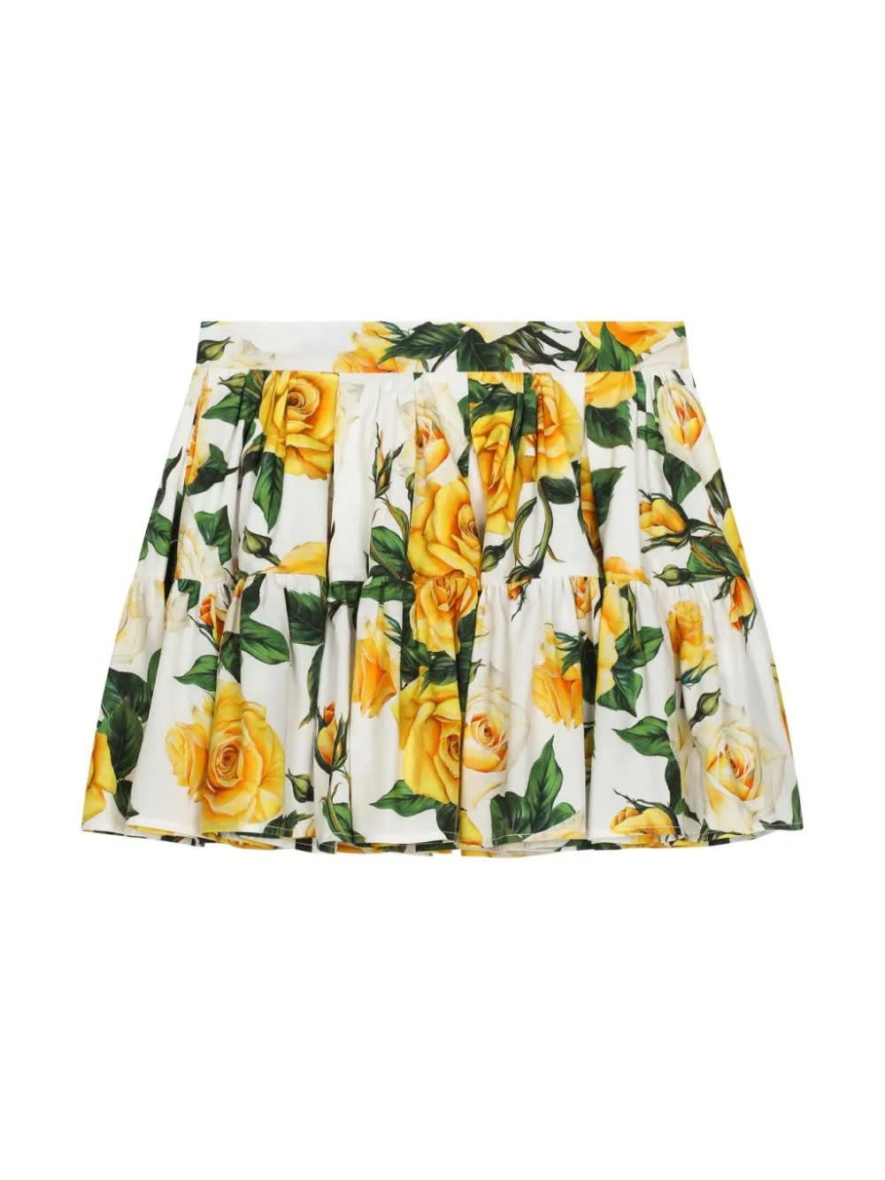 Shop Dolce & Gabbana Yellow Rose Print Poplin Full Skirt In White